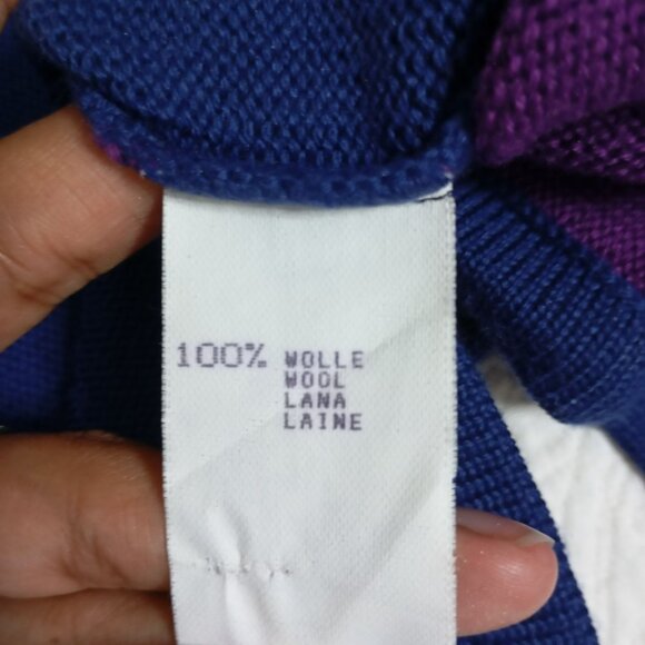 Vintage Louis Feraud Sweater 100% Wool Sequin Design Button Neck Womens Size L - Picture 6 of 11